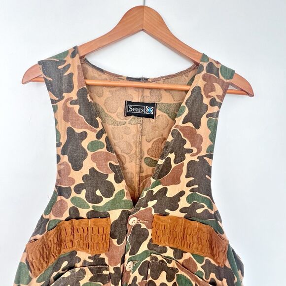 SEARS SPORTS CENTER - Vtg Duck Camouflage Canvas Mens Hunting Shooting Vest 60s - Picture 3 of 16